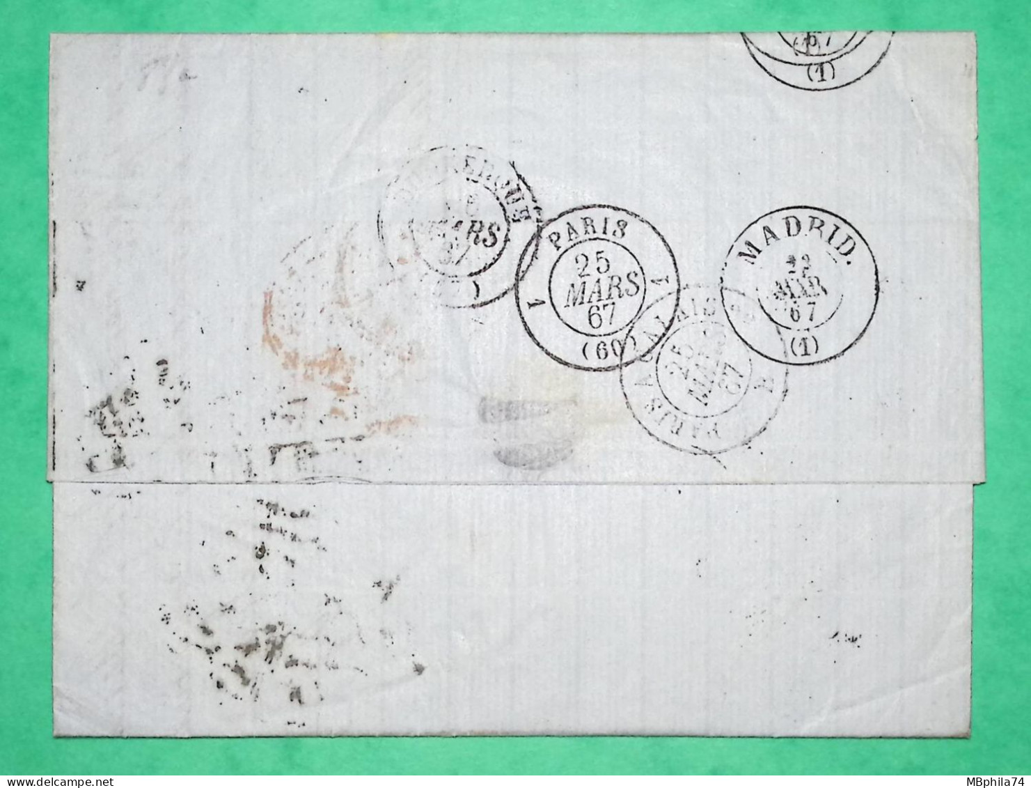 ISABEL 2 STAMP LETTRE COVER MALAGA POUR FOR DUNKERQUE FRANCE 1867 - Briefe U. Dokumente