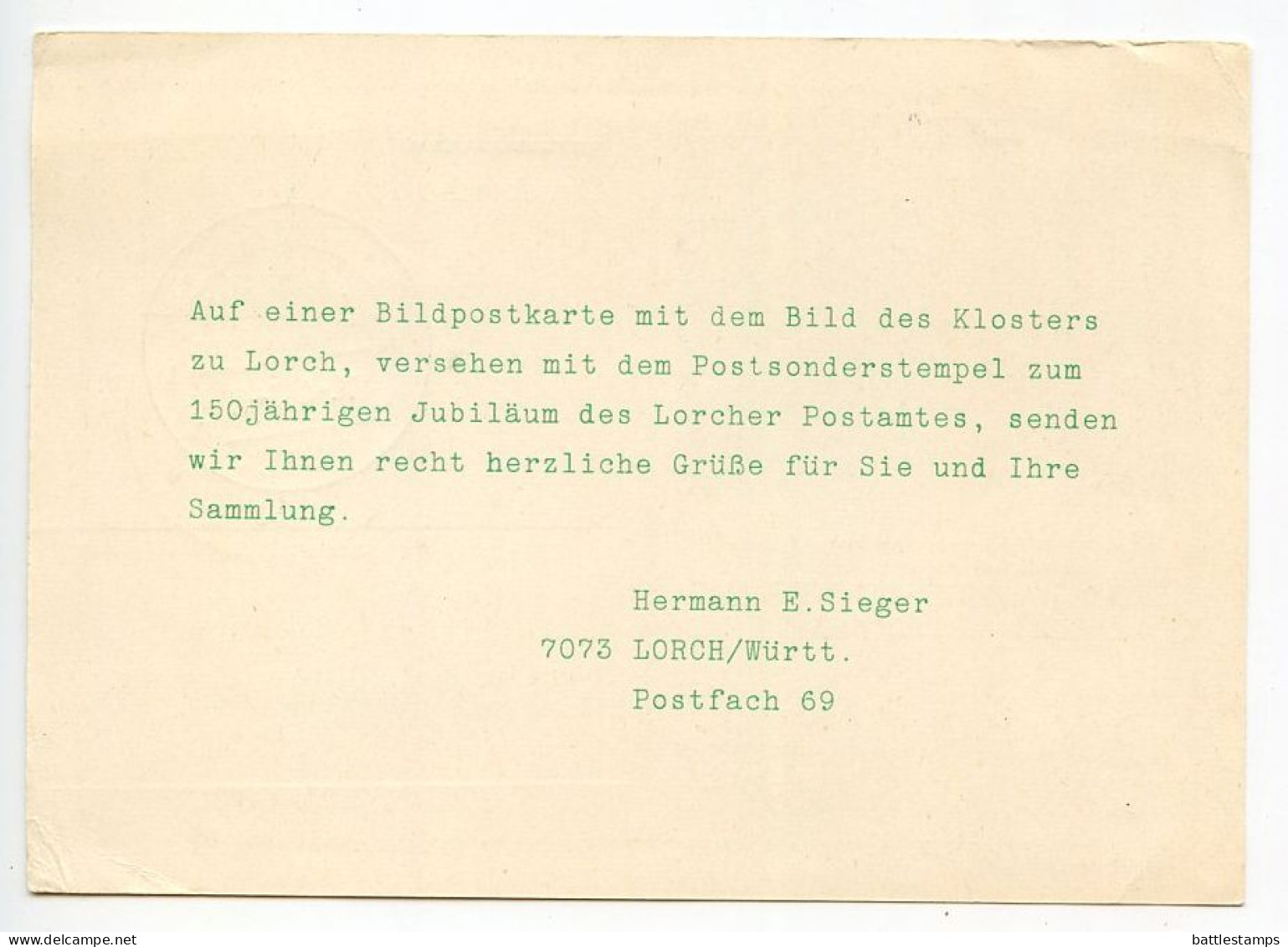 Germany, West 1963 10pf. Albrecht Dürer Postal Card; 50 Jahre Postamt Lorch / Württemberg; From Hermann E. Sieger - Postcards - Used