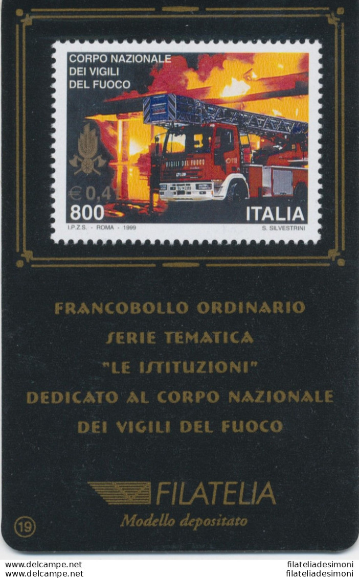1999 Italia - Repubblica , Tessera Filatelica , Vigili Del Fuoco ,  0,41€ - Cartes Philatéliques