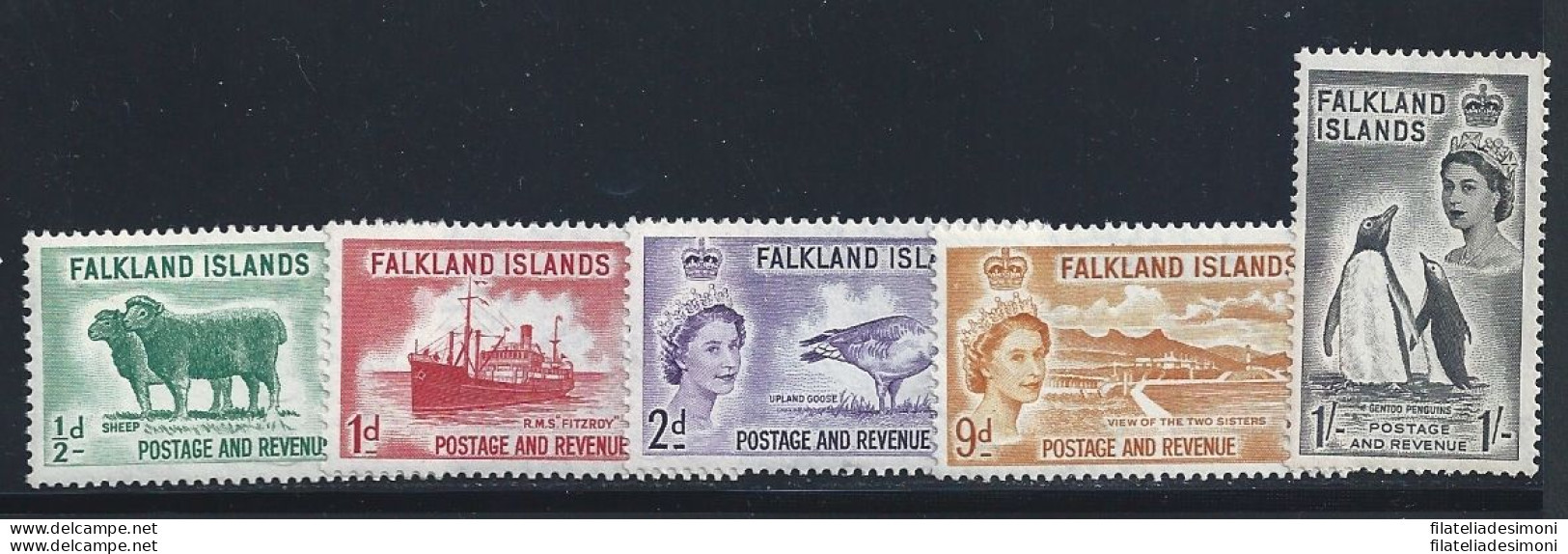 1955-57 FALKLAND ISLANDS - SG 187/192 5 Valori  MNH** - Andere & Zonder Classificatie