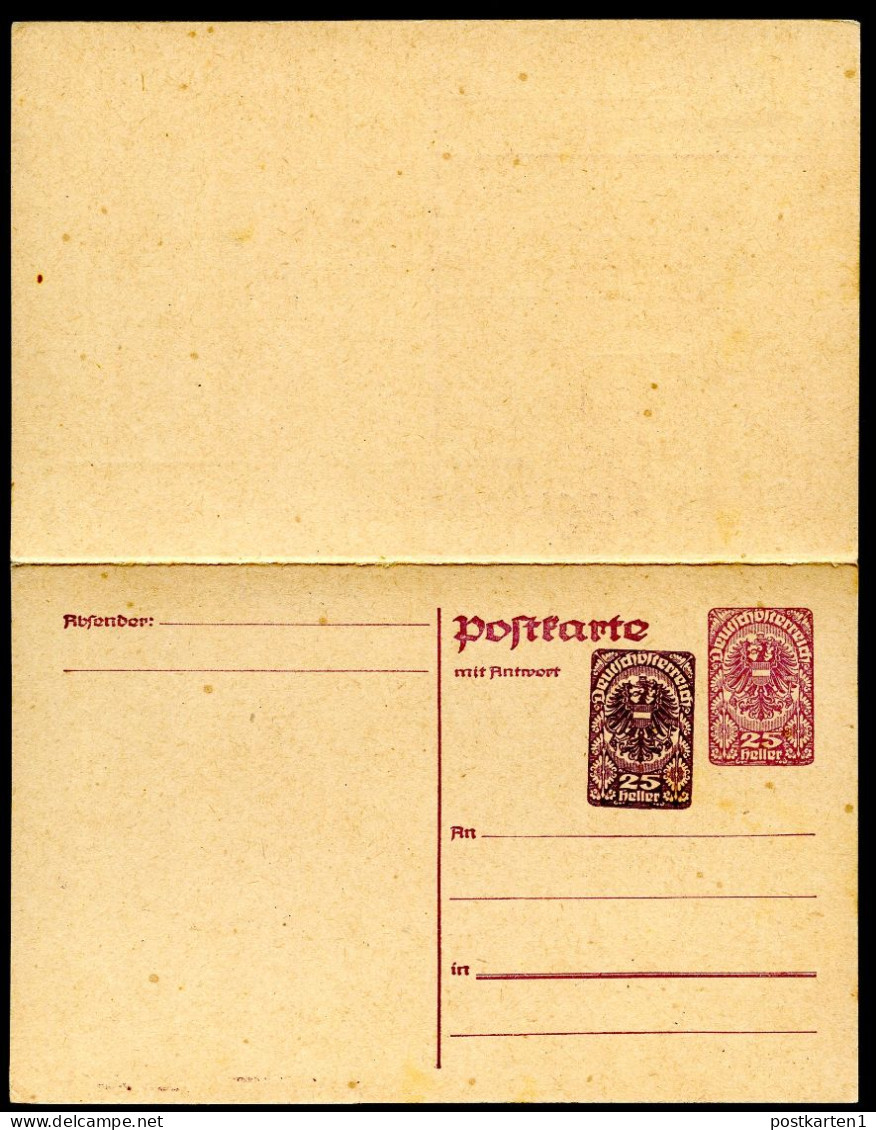 PRIVATER WERTZUDRUCK Postkarte Mit Antwort PZP 212 Postfrisch Feinst 1919 - Cartes Postales