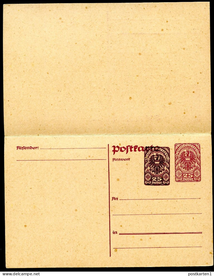 PRIVATER WERTZUDRUCK Postkarte Mit Antwort PZP 212 Postfrisch Feinst 1919 - Cartes Postales