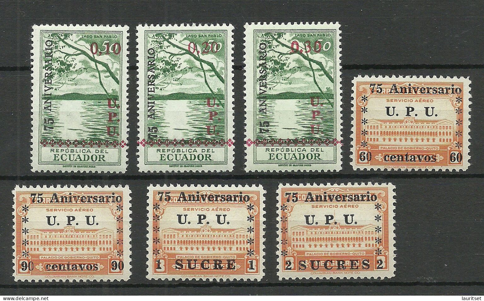ECUADOR 1949 Michel 725 - 731 * UPU Weltpostverein - UPU (Unione Postale Universale)