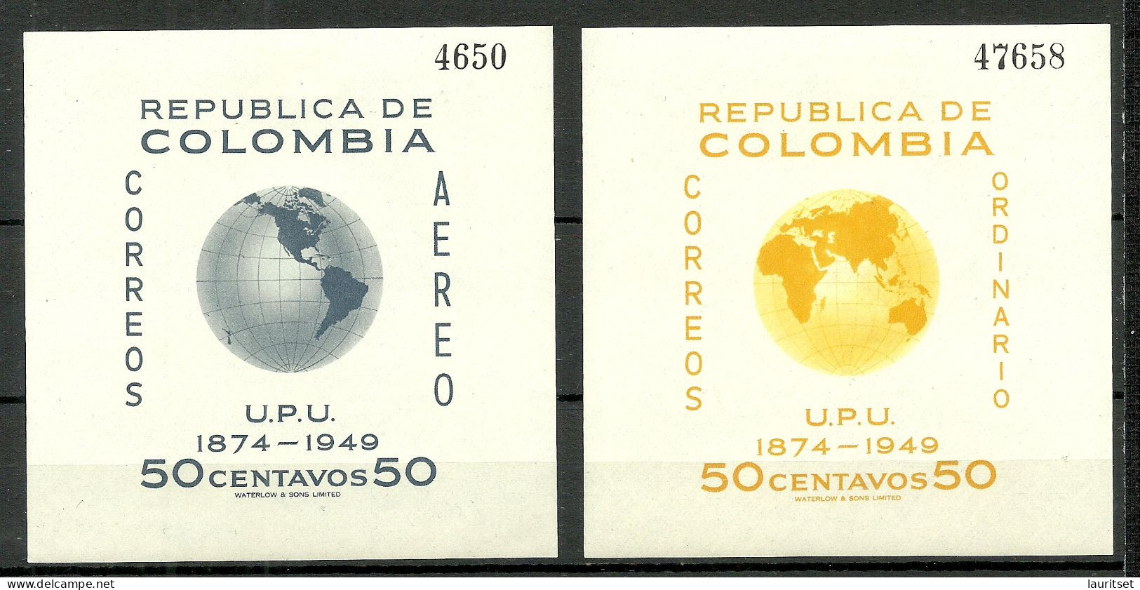 COLOMBIA 1949 S/S Michel Block 4 - 5 MNH/MH (stamps Are MNH/**, Blocks Are MH/*) UPU Weltpostverein - UPU (Union Postale Universelle)