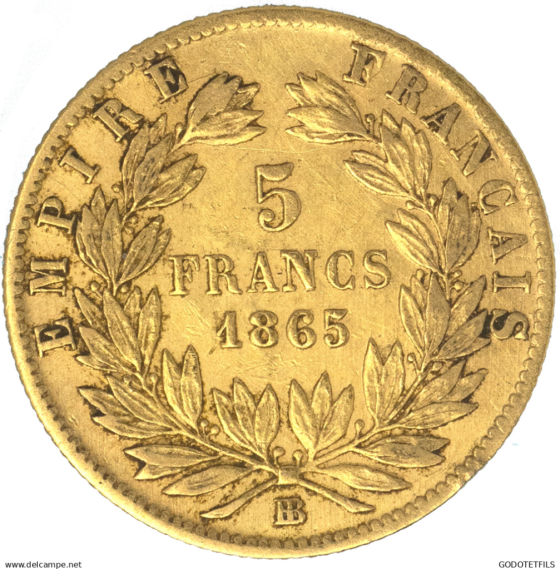 Second-Empire-5 Francs Napoléon III Tête Laurée 1865 Strasbourg - 5 Francs (goud)