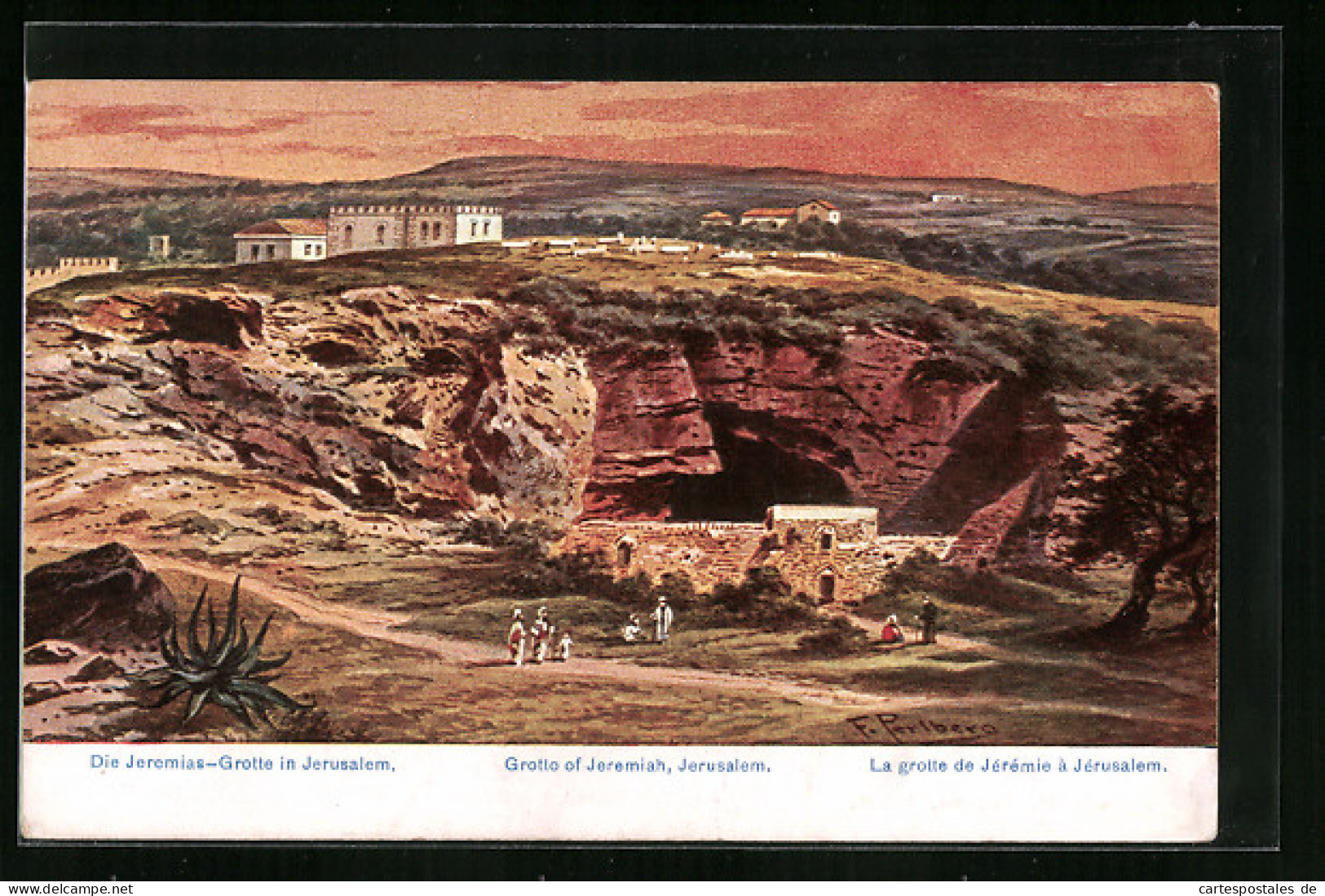 Künstler-AK Friedrich Perlberg: Jerusalem, Die Jeremias-Grotte  - Perlberg, F.