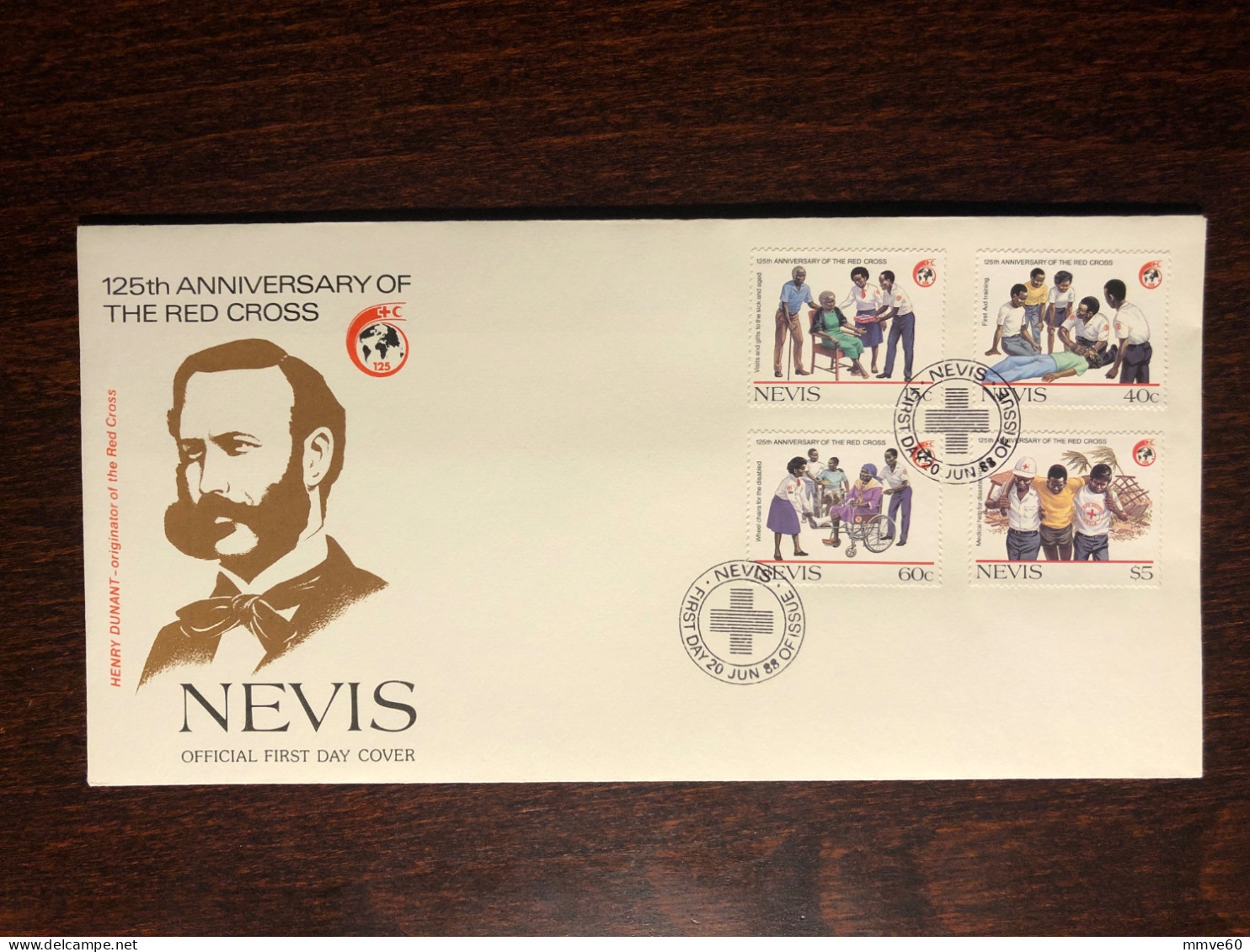 NEVIS  FDC COVER 1988 YEAR RED CROSS DUNANT HEALTH MEDICINE STAMPS - St.Kitts And Nevis ( 1983-...)