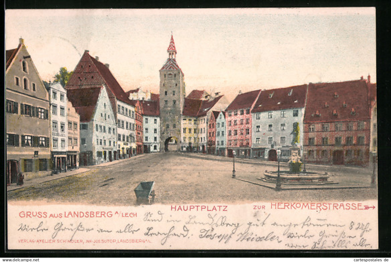 Lithographie Landsberg /Lech, Ansicht Des Hauptplatzes  - Landsberg