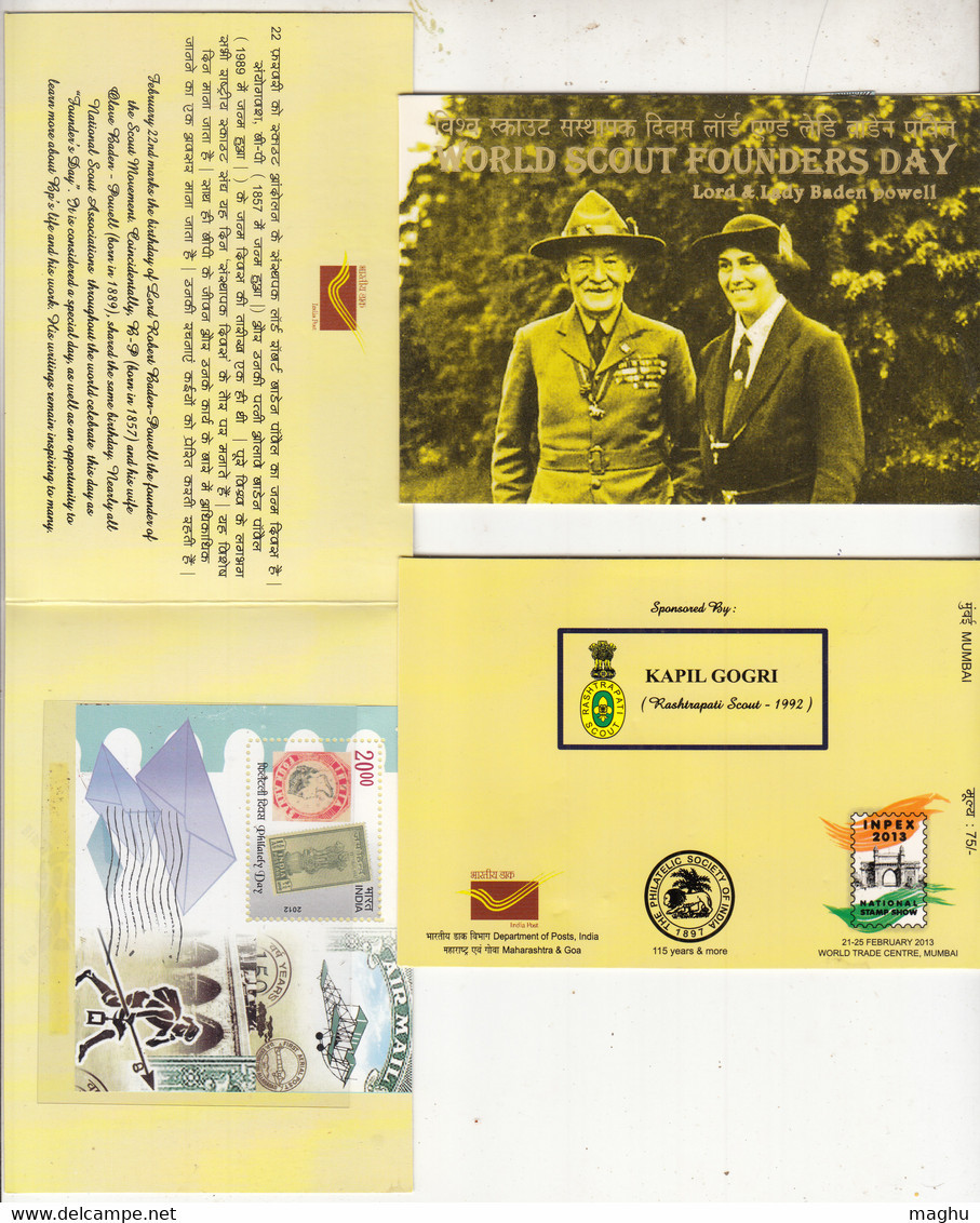 World Scout Founders Day, Booklet India INPEX 2013, Scouting, - Storia Postale