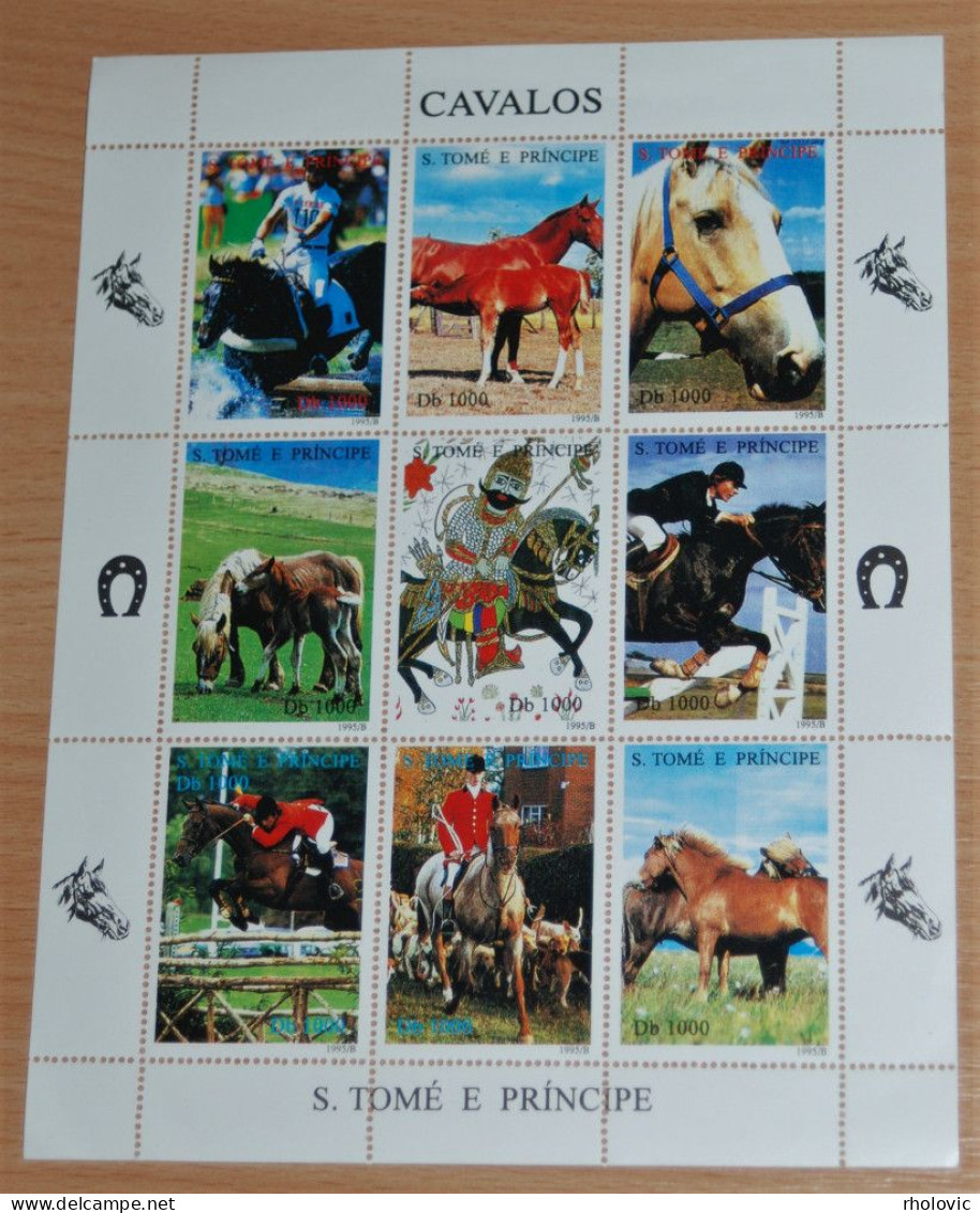 SAO TOME E PRINCIPE 1995, Horses, Animals, Fauna, Mi #1513-21, Miniature Sheet, MLH* - Horses