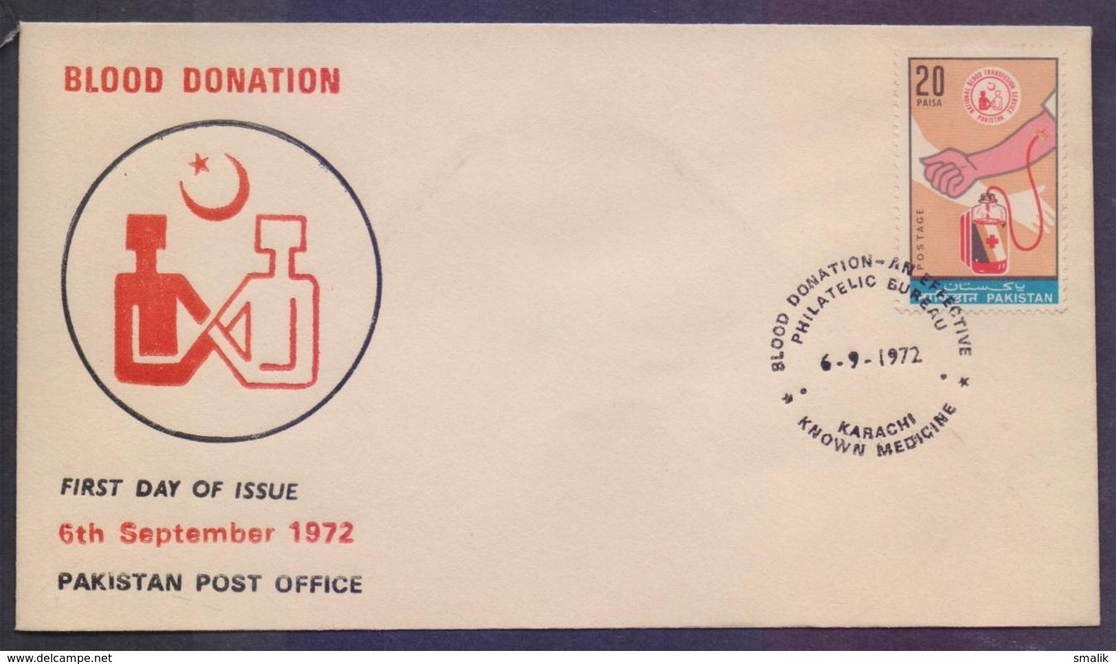 PAKISTAN 1972 FDC - BLOOD DONATION, National Blood Transfution, Health, First Day Cover - Pakistan