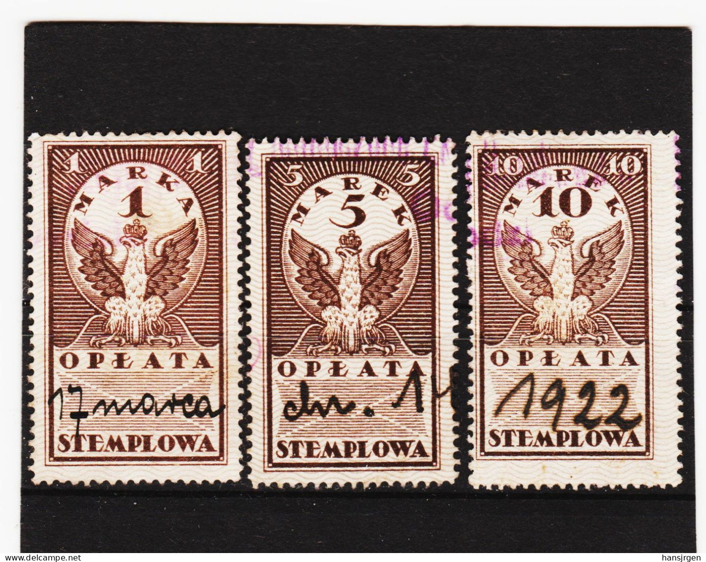 CAO780 P O L E N 1922 OPLATA STEMPLOWA   1 - 5 - 10 MAREK  Gestempelt/entwertet SIEHE ABBILDUNG - Variétés & Curiosités