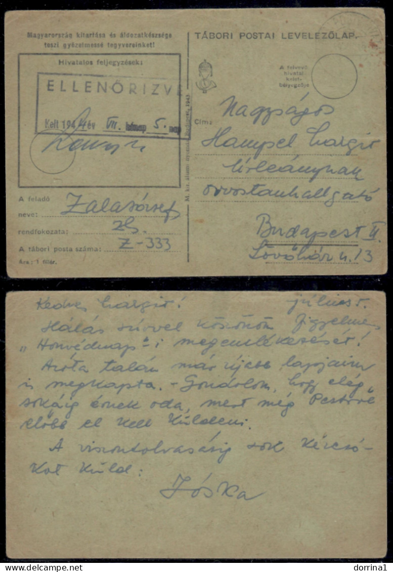 Hungary Old Military Postcard Ellenorizve 1944 WWII - Lettres & Documents