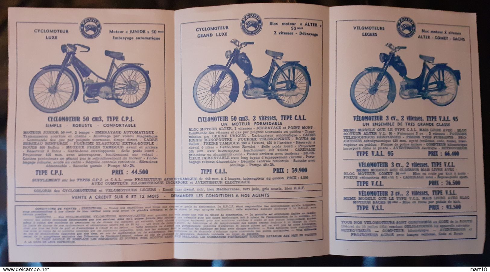 Publicité - 1955 - Moto FAVOR - Clermont-Ferrand - - Motos