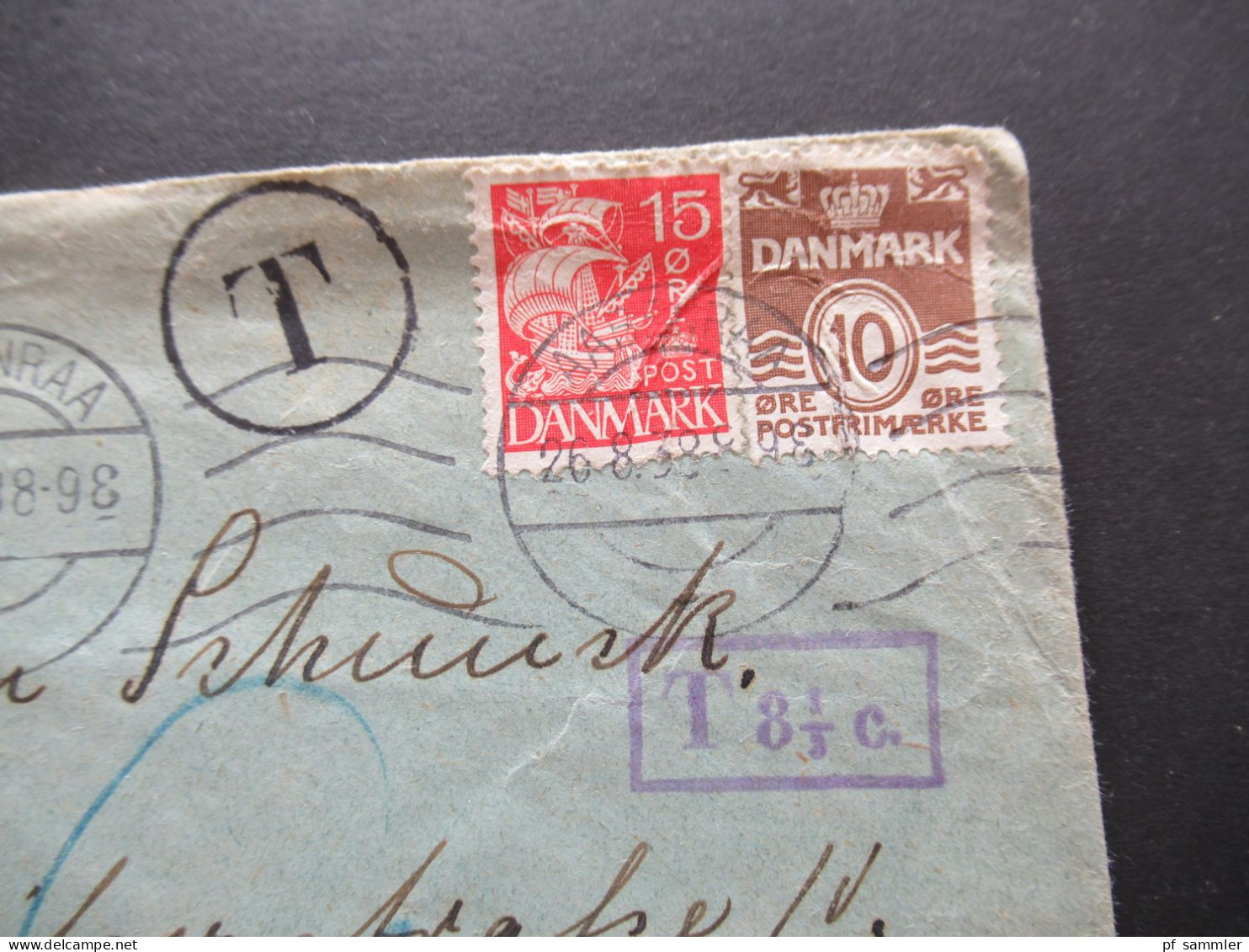 Dänemark 1938 MS Aabenraa - Menden Nachgebühr Beleg / T - Stempel Und Violetter Ra1 T 8 1/2 C. - Cartas & Documentos