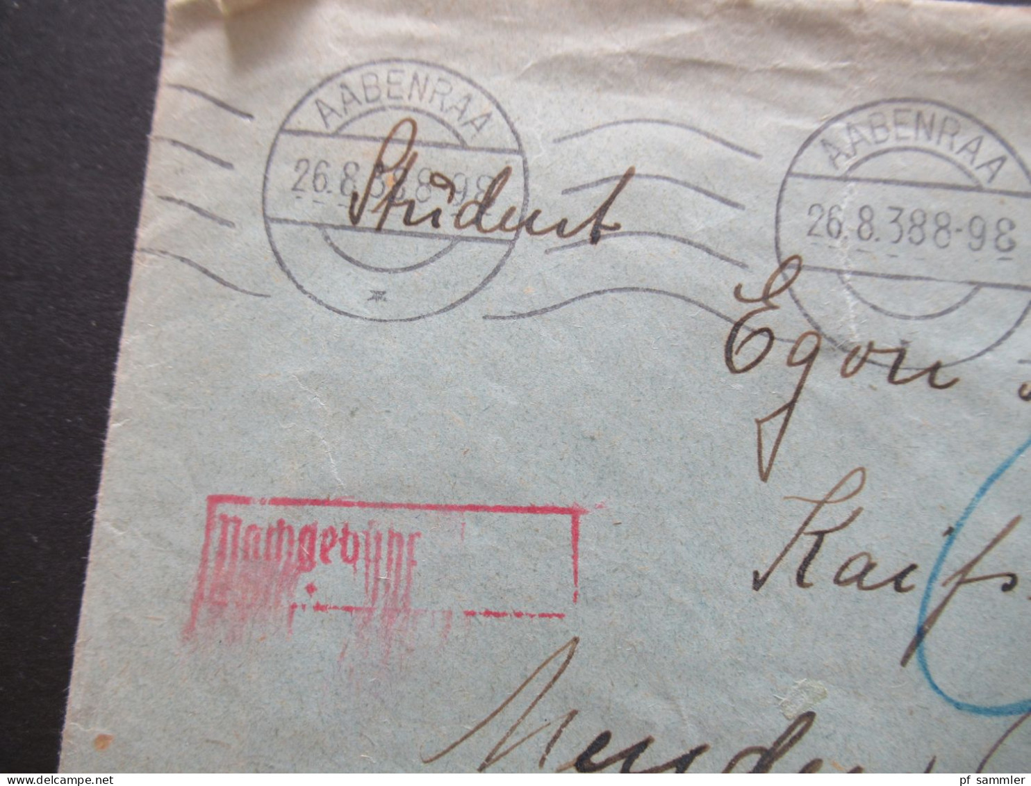 Dänemark 1938 MS Aabenraa - Menden Nachgebühr Beleg / T - Stempel Und Violetter Ra1 T 8 1/2 C. - Cartas & Documentos