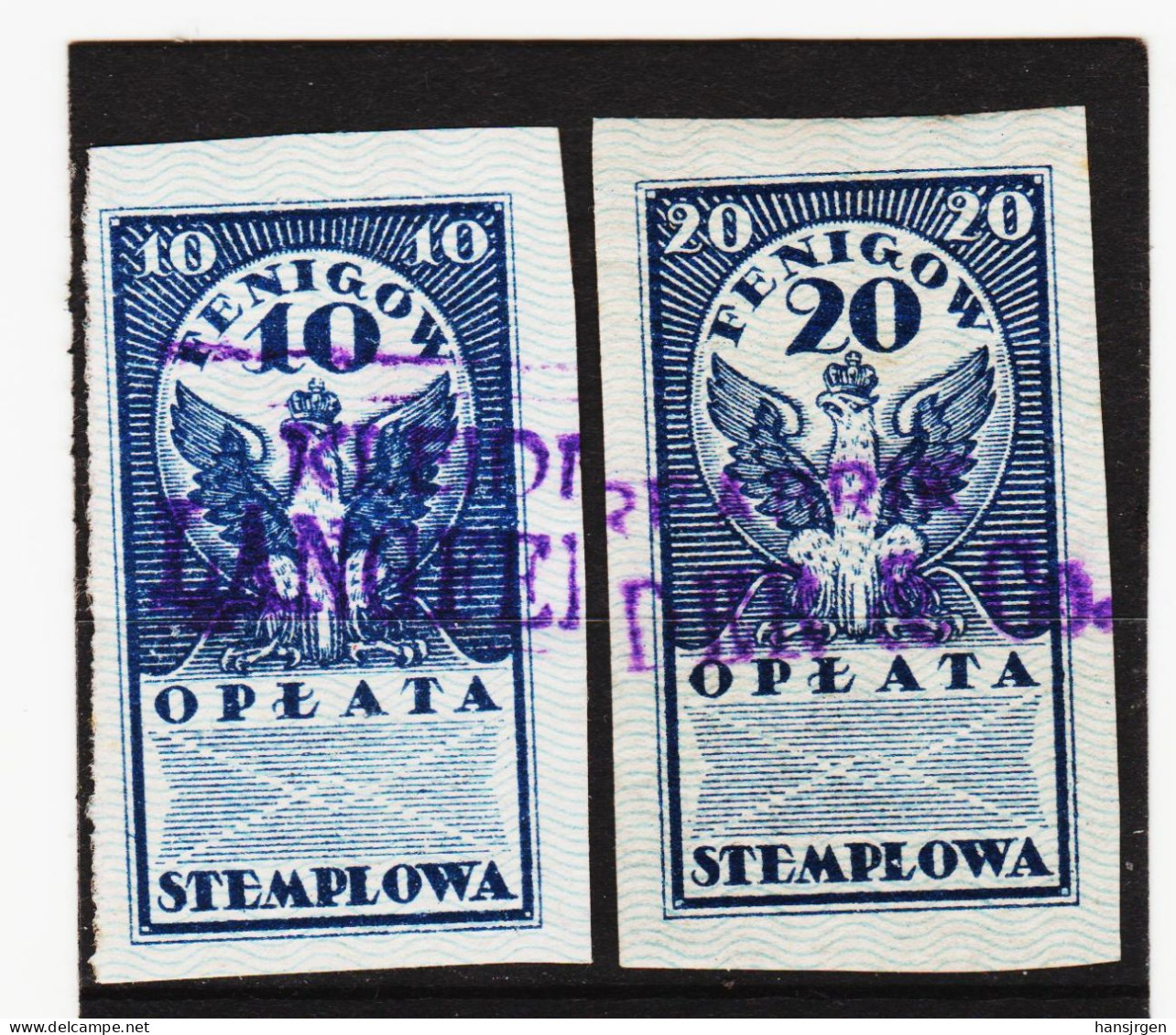 CAO525P O L E N 1920 OPLATA STEMPLOWA  10 - 20 PENIGOW GESCHNITTEN  Gestempelt SIEHE ABBILDUNG - Revenue Stamps