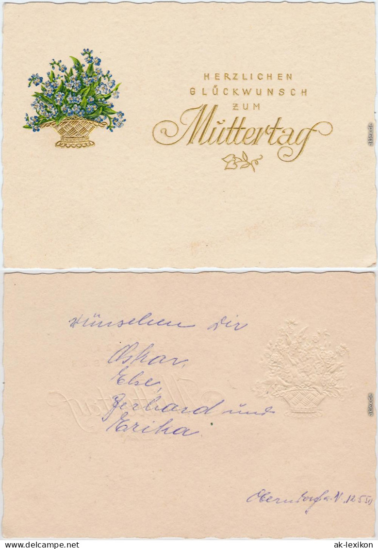  Glückwunsch-Muttertag Blumenkorb Goldrand Präge-AK 1950 Goldrand - Fête Des Mères