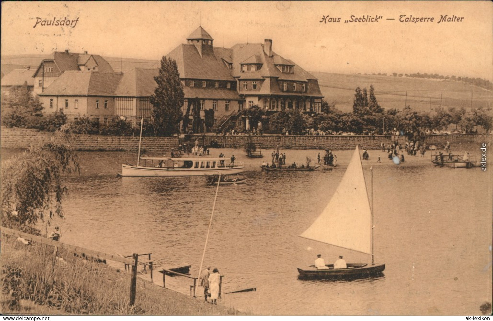 Paulsdorf-Dippoldiswalde Gasthof Seeblick Mit Segelboot Und Fähre 1922 - Dippoldiswalde