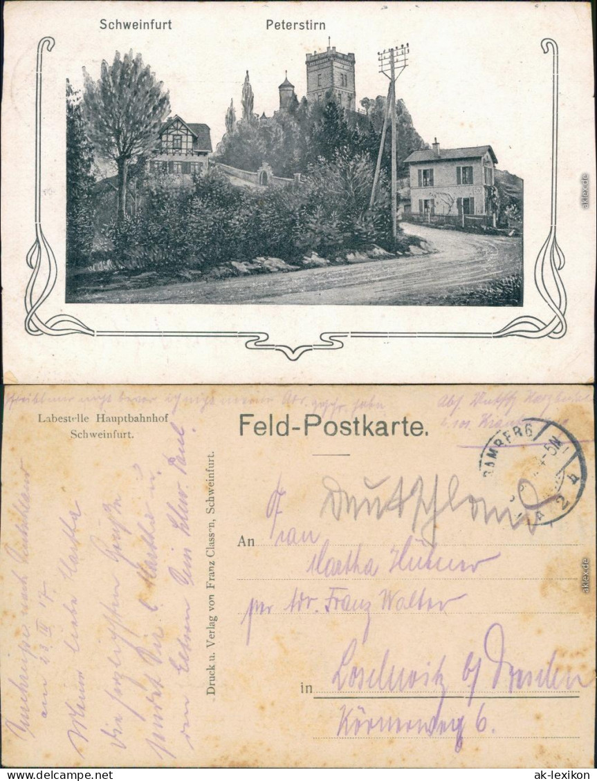 Ansichtskarte Schweinfurt Straßenpartie - Peterstirn (Jugendstil) 1908  - Schweinfurt