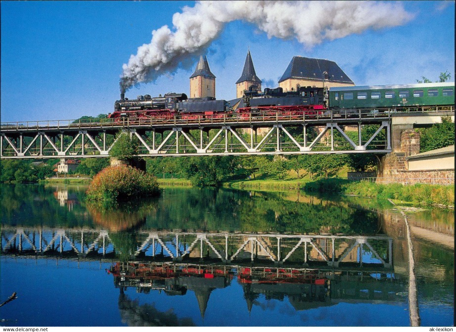 Grimma Dampflokomotive 75 513 Und 38 205, Muldenbrücke, Rochlitzer Schloss 1993 - Grimma