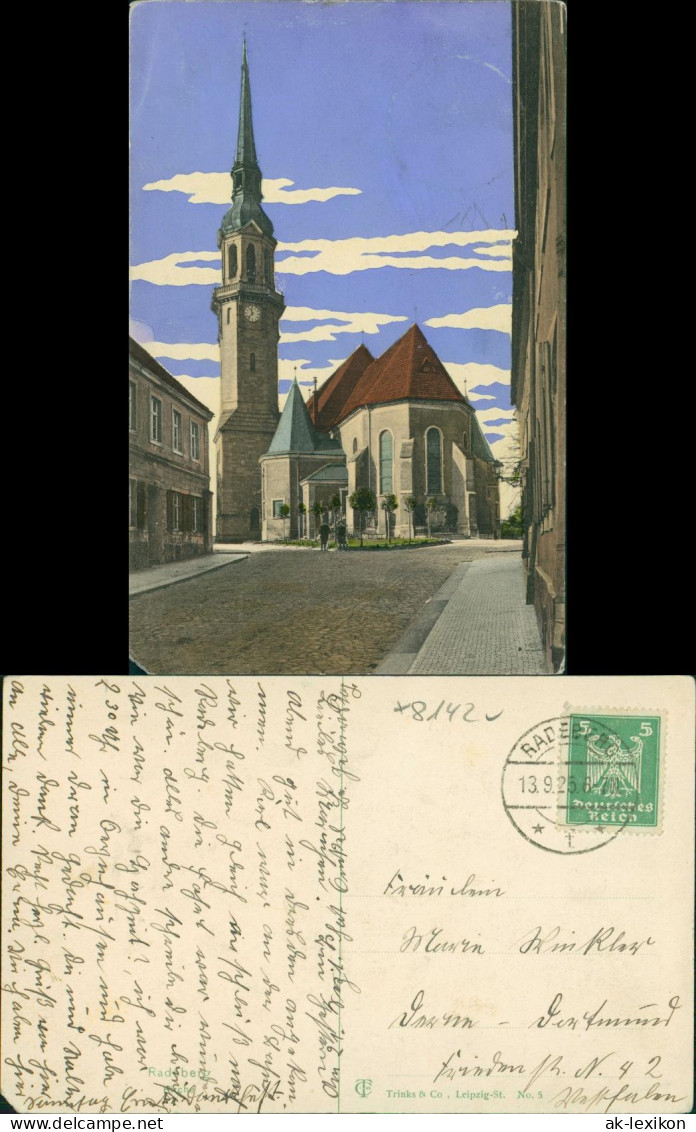 Ansichtskarte Radeberg Straßenpartie - Kirche 1925  - Radeberg