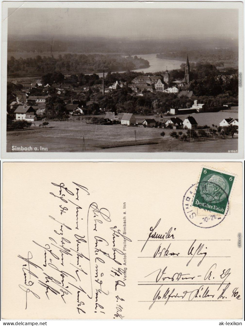 Fotokarte Simbach (Inn) Blick Auf Stadt Und Fabrikanlage 1934 - Simbach