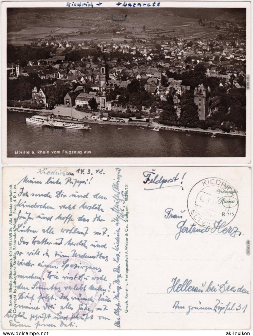 Foto Ansichtskarte Eltville Am Rhein Luftbilder 1948 - Eltville