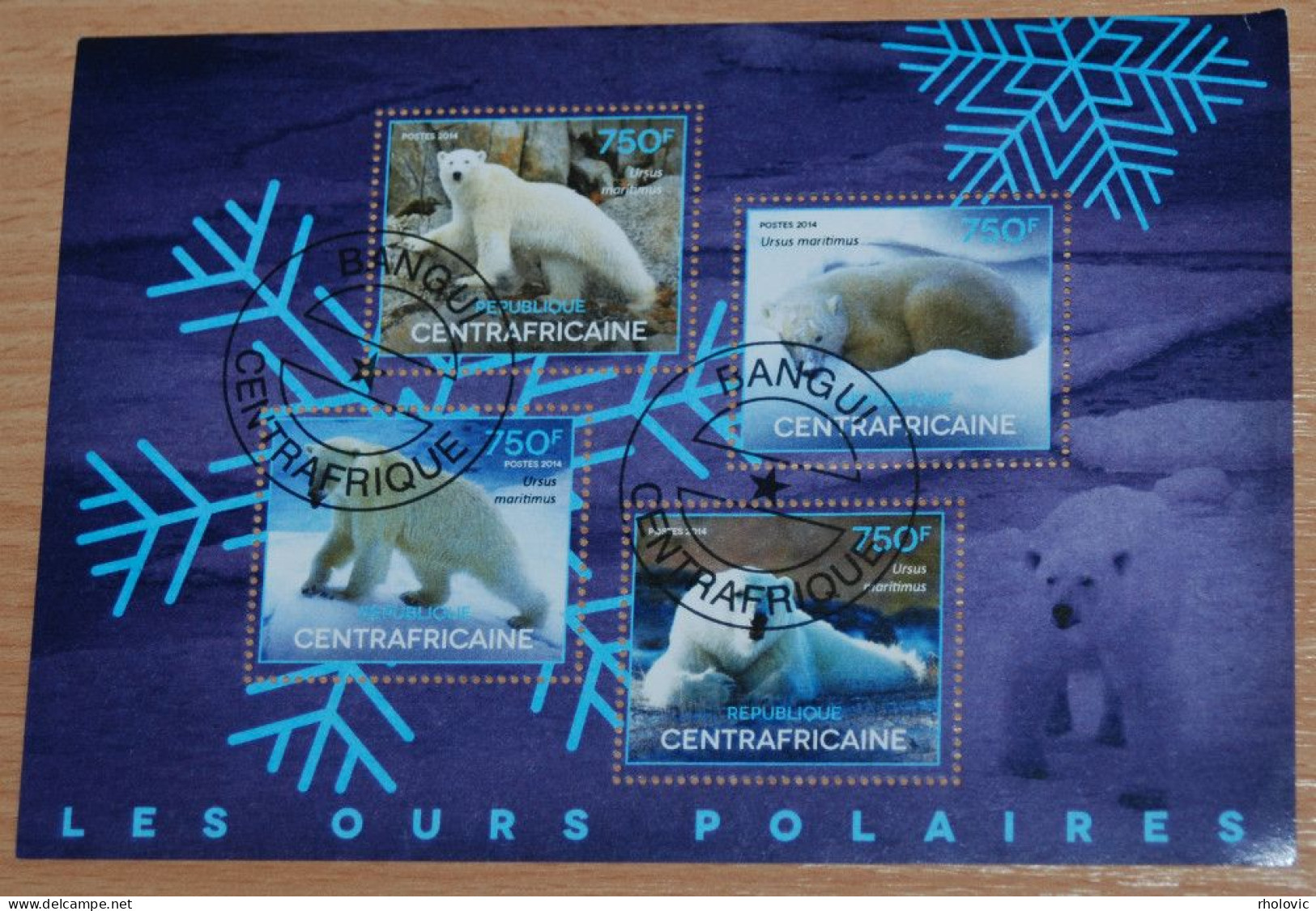 CENTRAFRICAINE 2014, Polar Bears, Animals, Fauna, Mi #5030-3, Miniature Sheet, Used - Osos