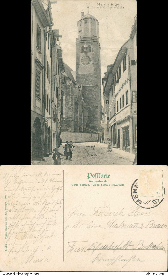 Ansichtskarte Memmingen Kirche Und Straße 1906 - Memmingen