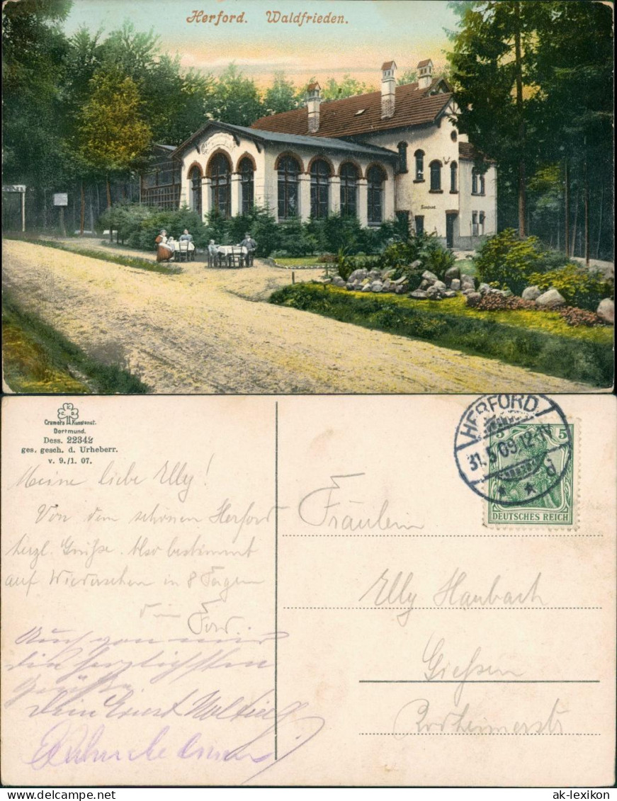 Ansichtskarte Herford Gasthaus Waldfrieden 1909 - Herford