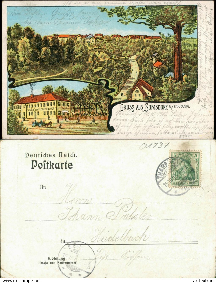 Ansichtskarte Somsdorf-Freital 2 Bild: Straße, Gasthaus 1908 - Freital
