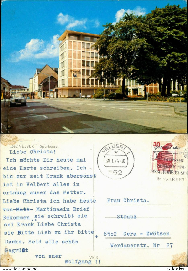 Ansichtskarte Velbert Strassen Partie Mit Sparkasse & Mercedes Benz Auto 1974 - Velbert