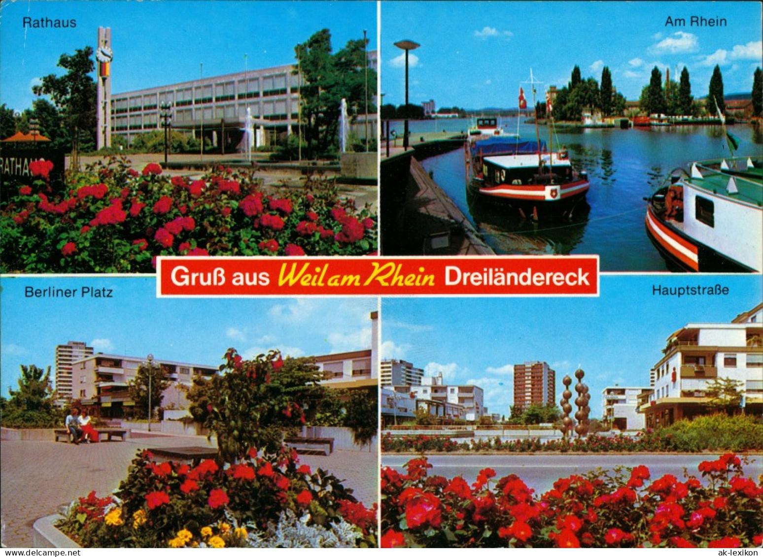Weil Am Rhein 4 Foto-Ansichten Rathaus, Berliner Platz, Hauptstr. Schiffe 1990 - Weil Am Rhein