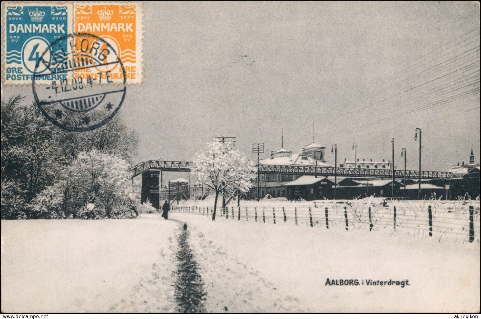 Postcard Aalborg Ålborg Winter Straße - Bahnhof 1916 - Dänemark