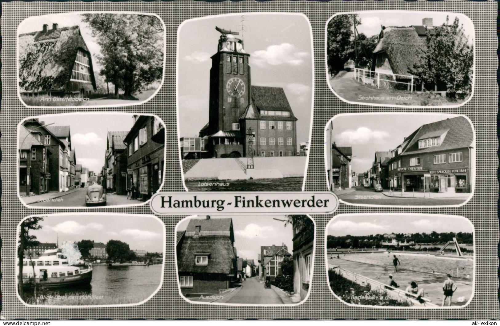 Finkenwerder-Hamburg 8 Ansichten Mehrbild-AK Ua. Schwimmbad Straßen Häuser 1965 - Finkenwerder
