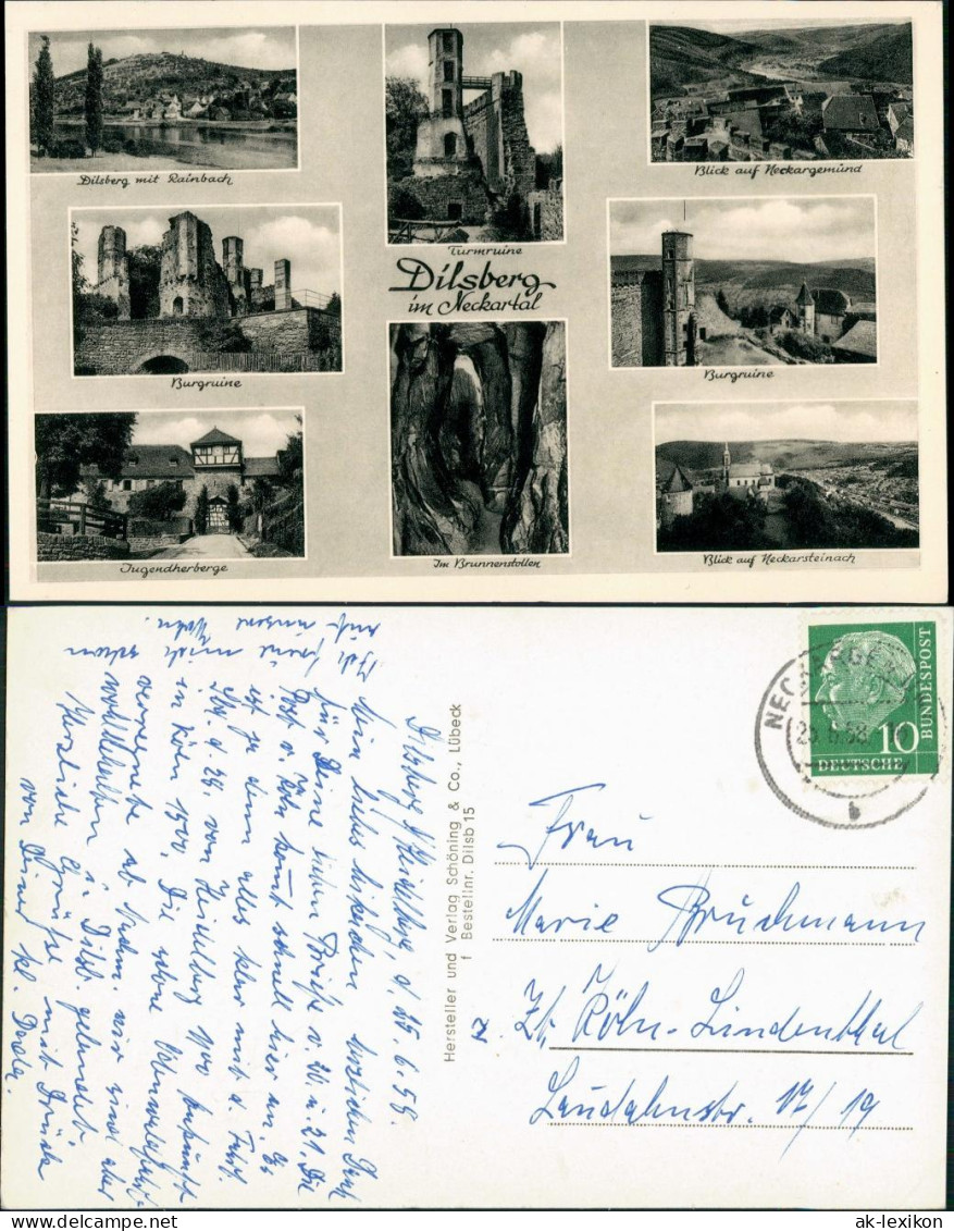 Dilsberg-Neckargemünd Mehrbild-AK Burgruine, Jugendherberge, Rainbach Uvm. 1958 - Neckargemuend