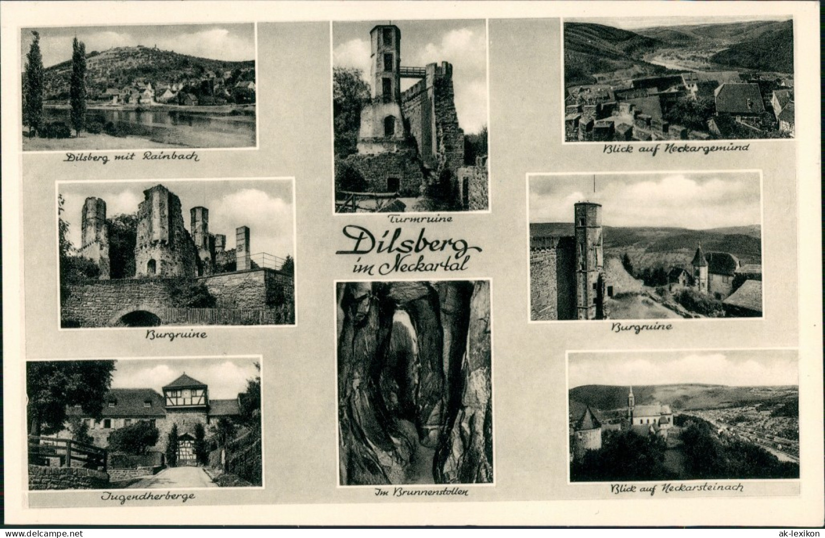 Dilsberg-Neckargemünd Mehrbild-AK Burgruine, Jugendherberge, Rainbach Uvm. 1958 - Neckargemünd