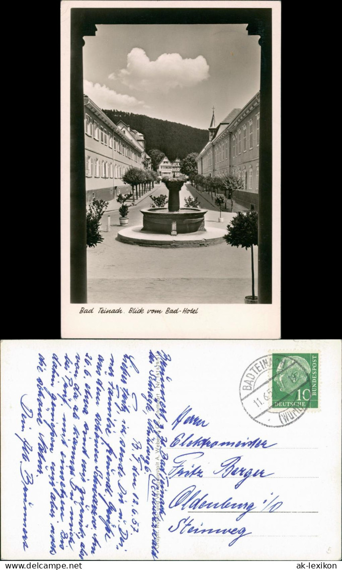 Bad Teinach-Zavelstein Straßen Durchblick Vom Bad-Hotel, Brunnen 1957 - Bad Teinach