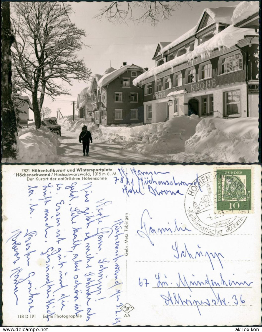 Ansichtskarte Höchenschwand Strassen Partie, Verschneites Hotel Krone 1963 - Hoechenschwand