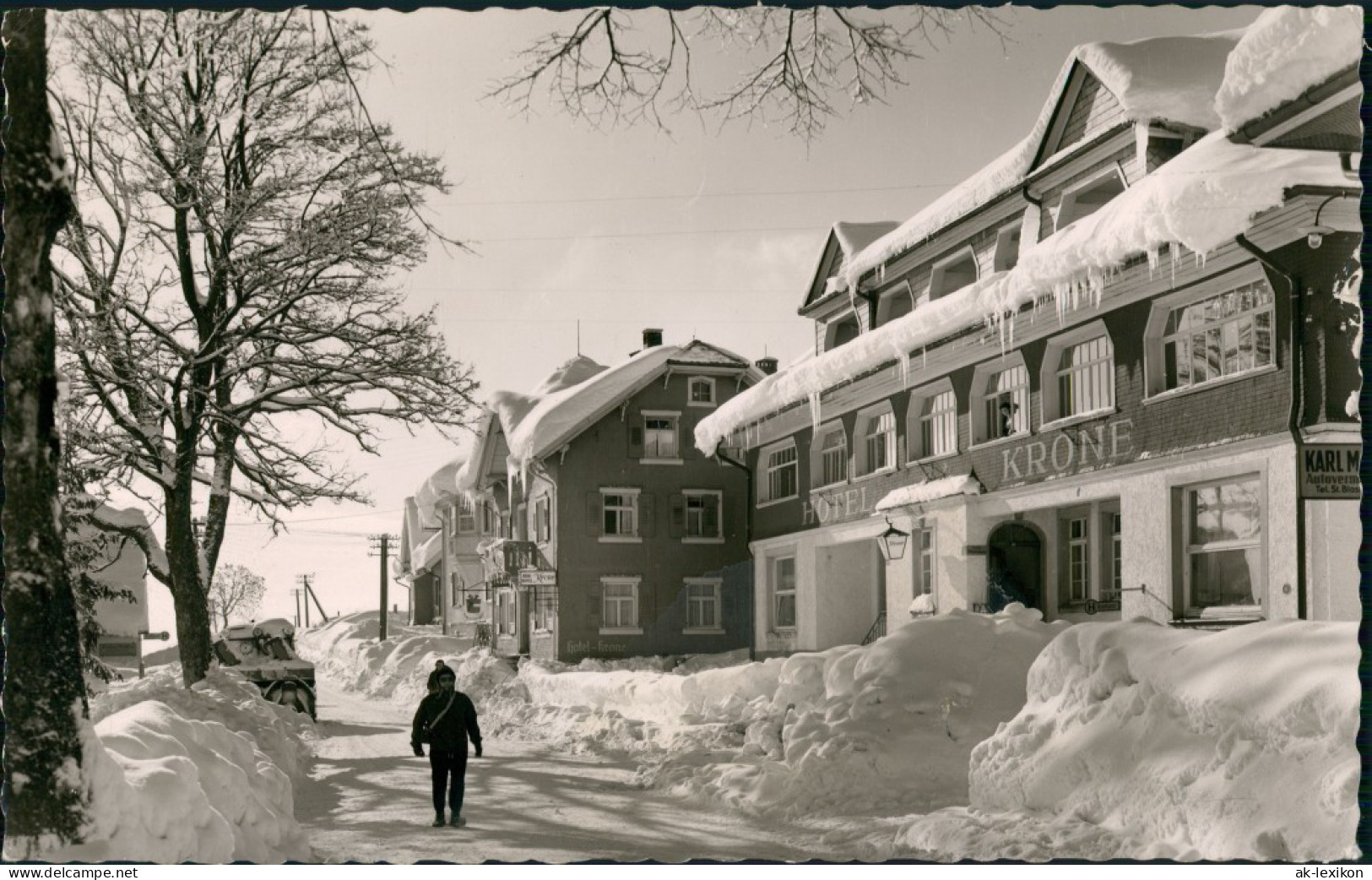 Ansichtskarte Höchenschwand Strassen Partie, Verschneites Hotel Krone 1963 - Höchenschwand