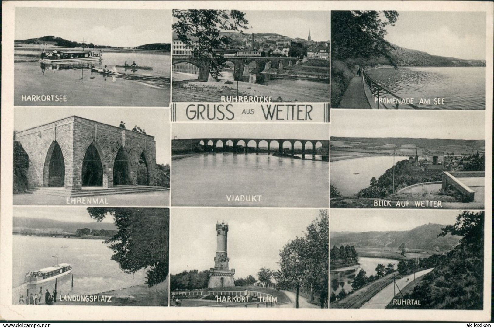 Wetter (Ruhr) Mehrbild-AK Ehrenmal, Harkort-Turm, See, Ruhrtal Partie Uvm. 1950 - Wetter