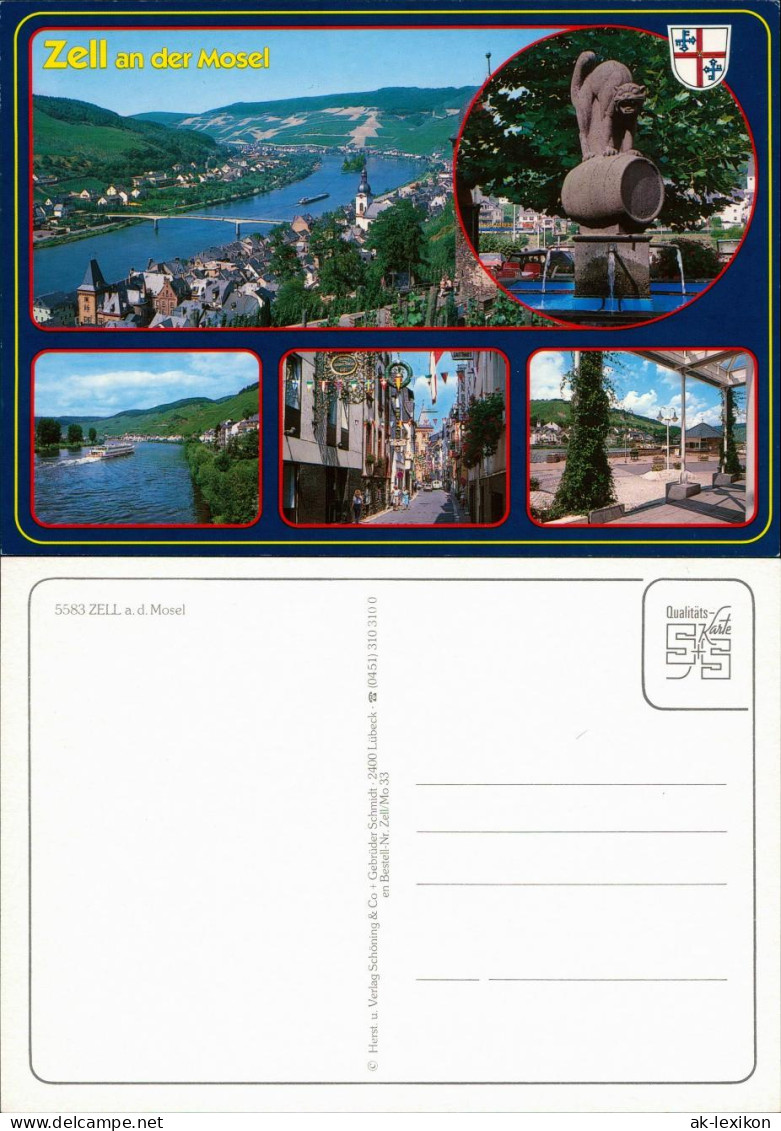 Ansichtskarte Zell&#47;Mosel Panorama, Brunnen, Mosel, Gasse 1995 - Zell