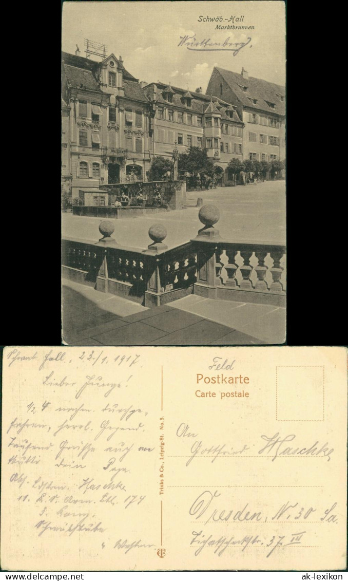 Ansichtskarte Schwäbisch Hall Partie Am Marktbrunnen 1913  - Schwaebisch Hall