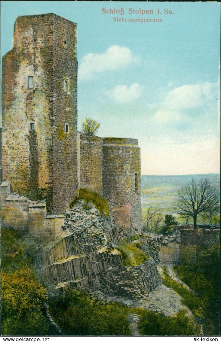 Ansichtskarte Stolpen Basaltfelsen - Burg - Siebenspitzenturm 1914  - Stolpen