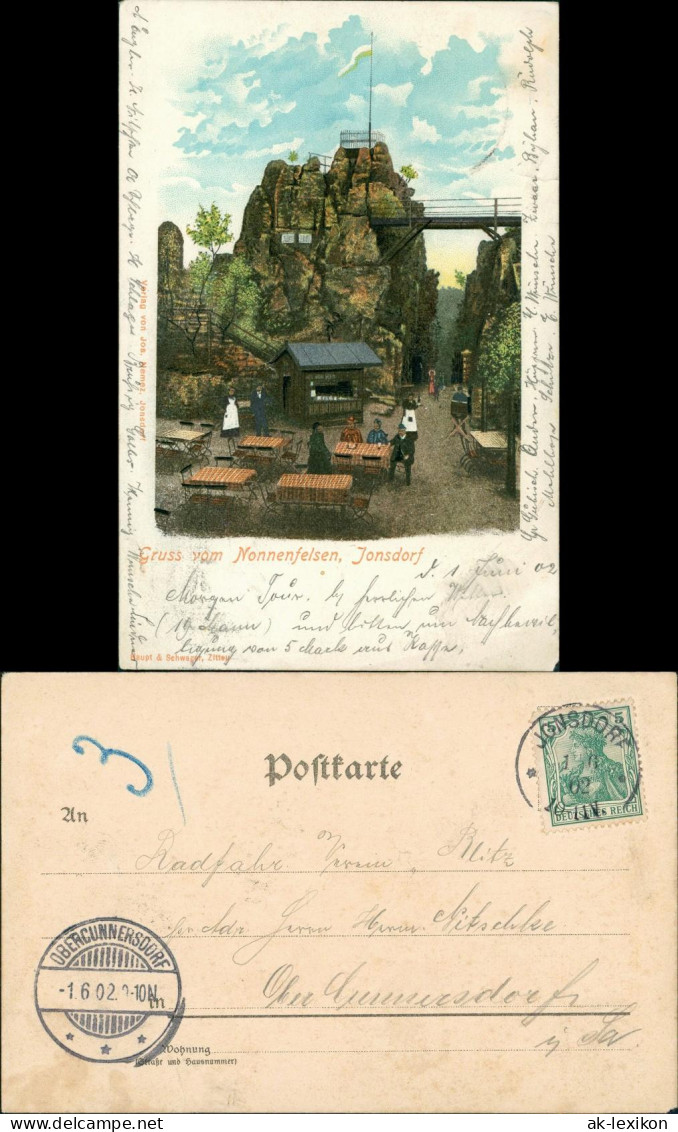 Ansichtskarte Jonsdorf Künstlerkarte: Restauration Nonnenfelsen 1902 - Jonsdorf