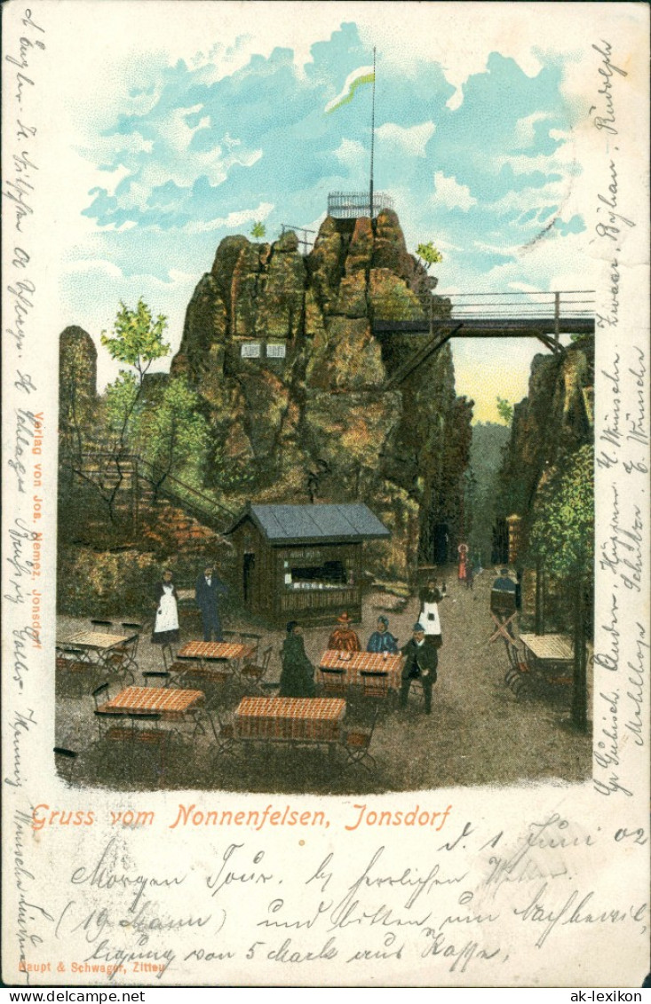 Ansichtskarte Jonsdorf Künstlerkarte: Restauration Nonnenfelsen 1902 - Jonsdorf