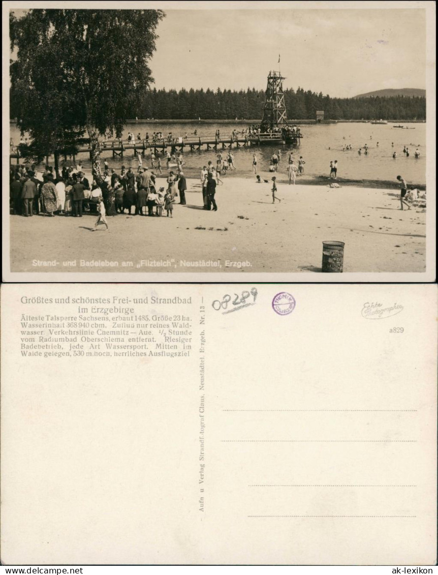 Neustädtel-Schneeberg (Erzgebirge) Filzteich, Belebt - Strand - Turm 1932 - Schneeberg