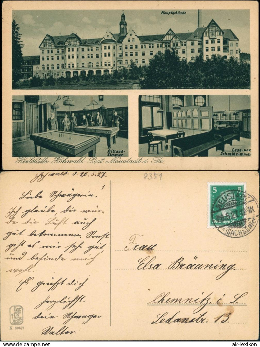 Hohwald (Sachsen) 3 Bild Hauptgebäude Billardraum Schreibzimmer 1927 - Hohwald (Sachsen)