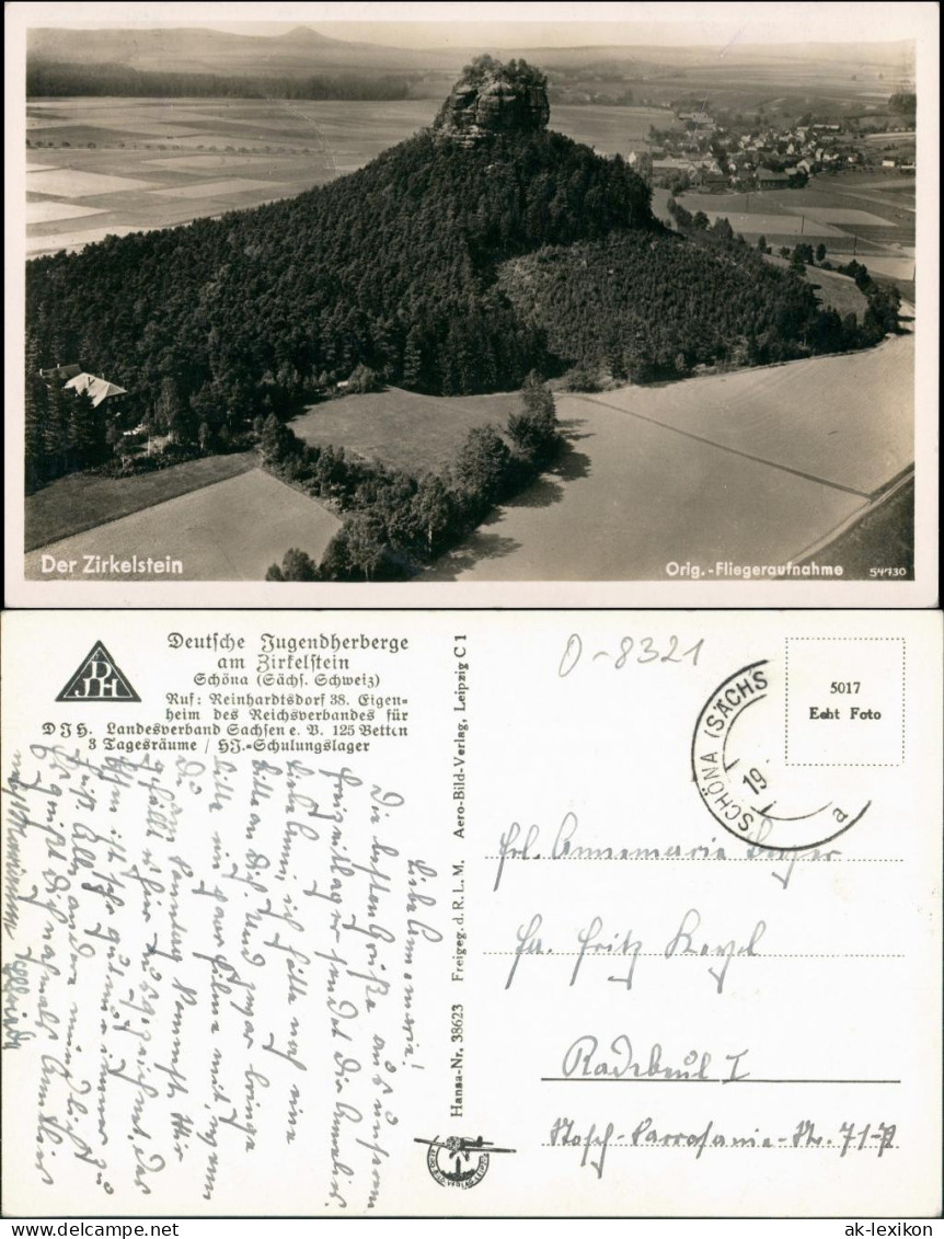 Ansichtskarte Schöna-Reinhardtsdorf-Schöna Luftbild Zirkelstein 1932 - Schöna